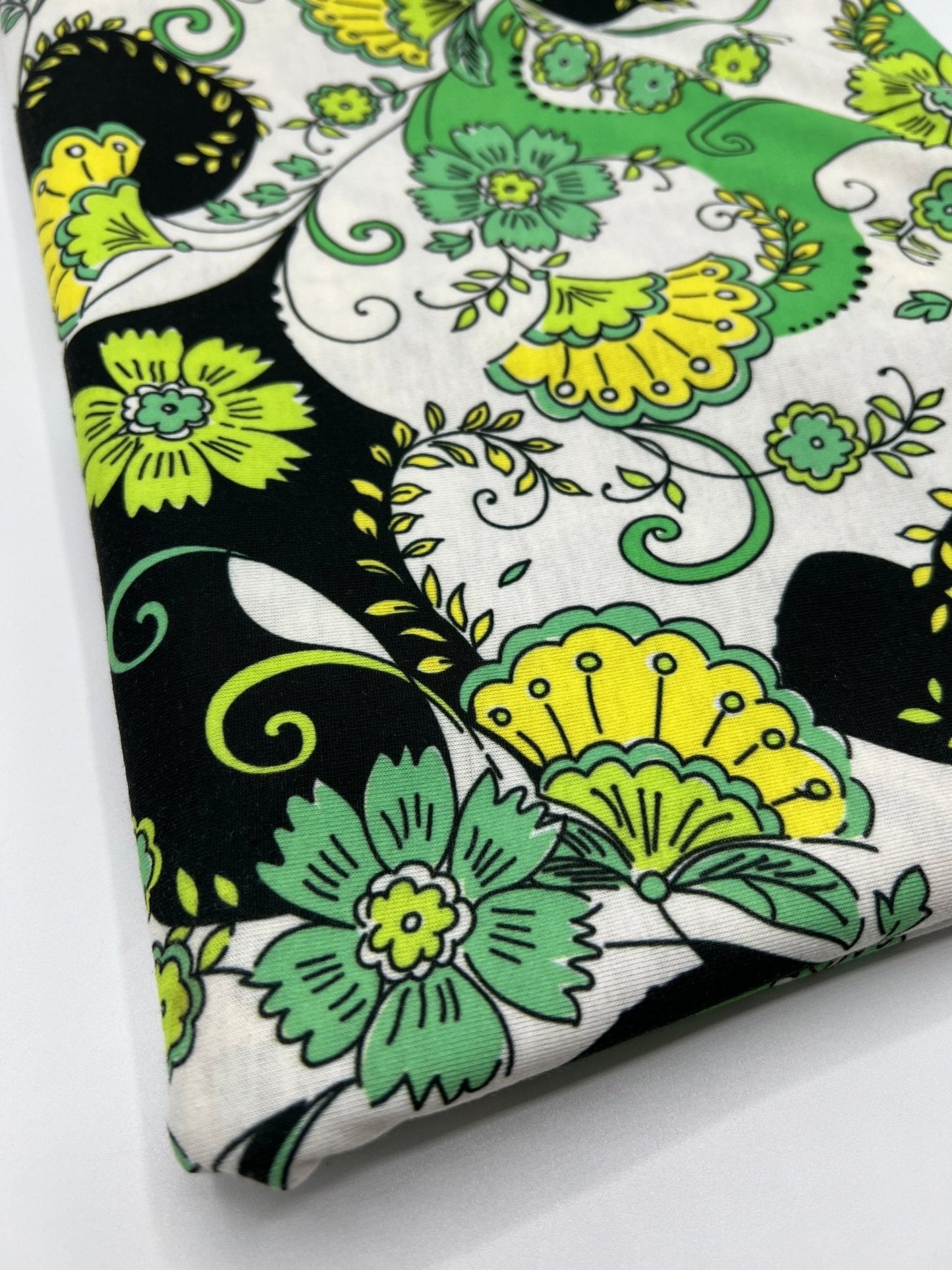 Green Floral Funky Print Spun Poly Stretch Fabric