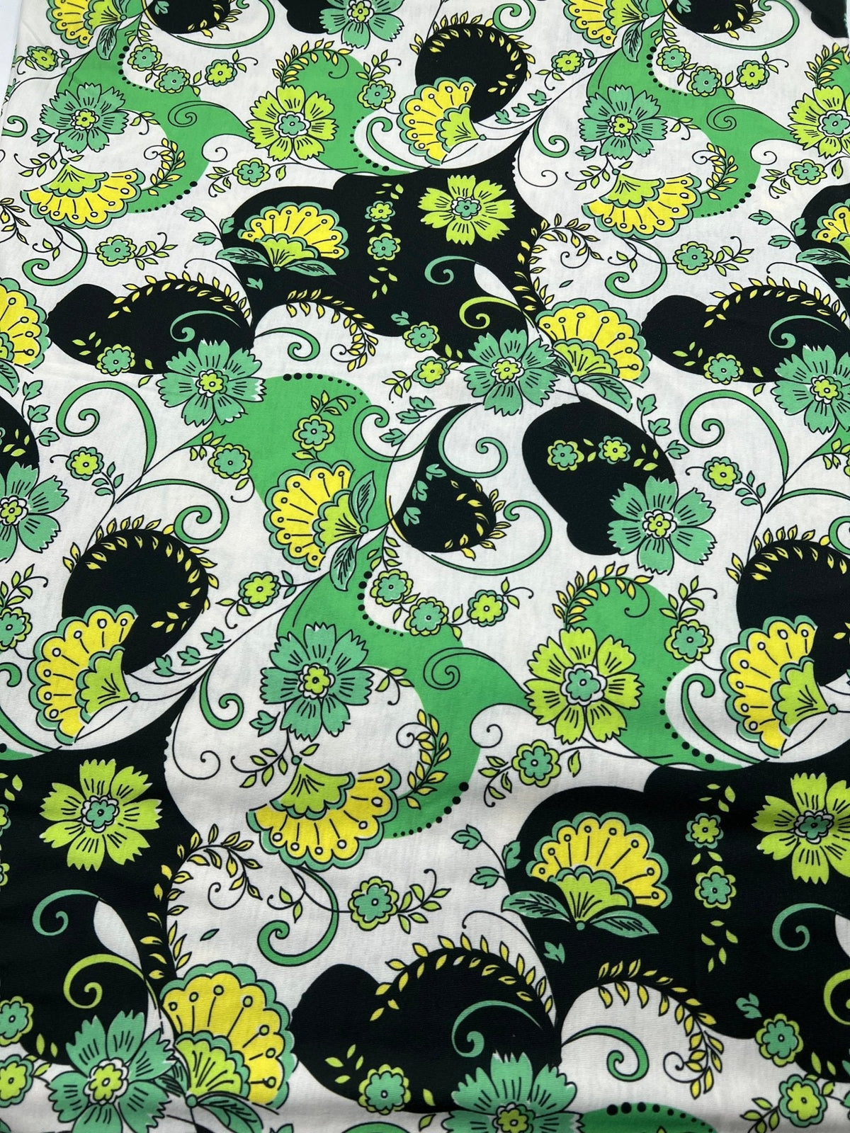Green Floral Funky Print Spun Poly Stretch Fabric