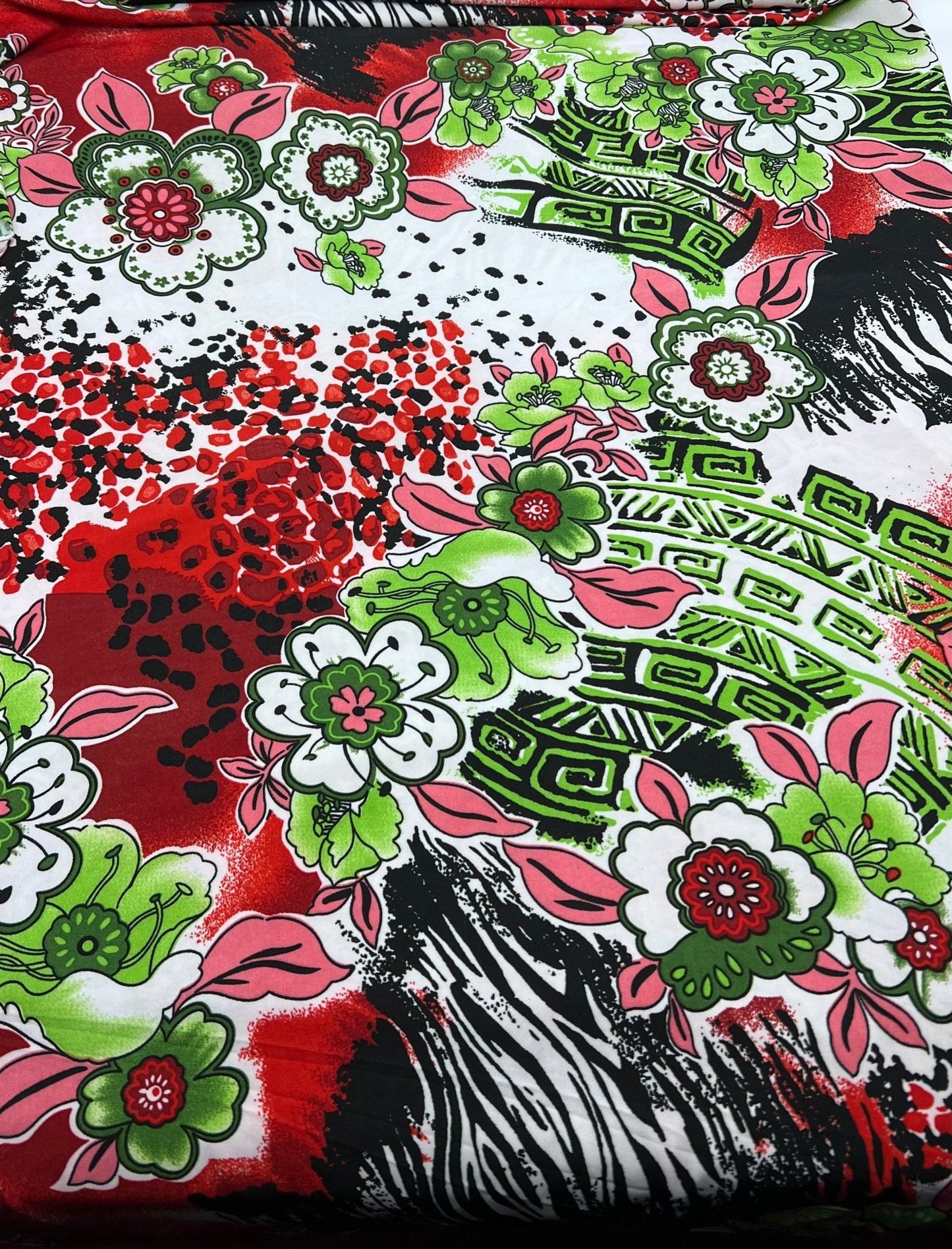 Green Floral Mix Print Soft Touch 4 Way Stretch Fabric