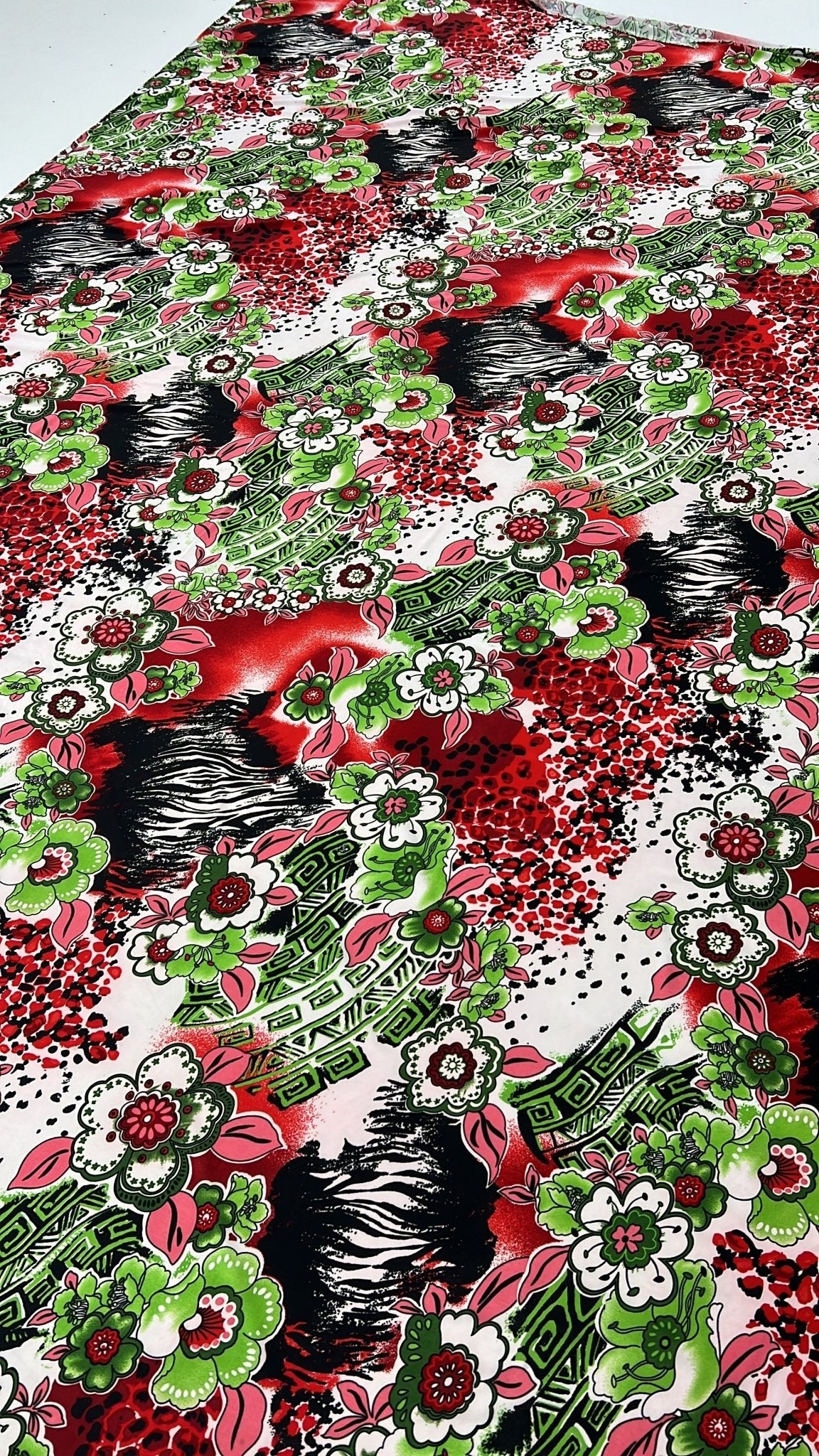 Green Floral Mix Print Soft Touch 4 Way Stretch Fabric