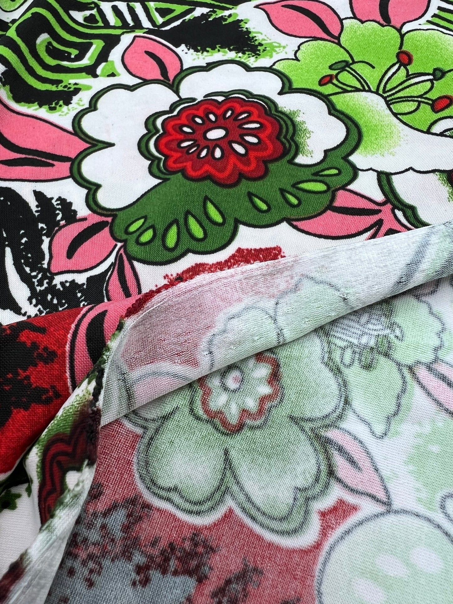 Green Floral Mix Print Soft Touch 4 Way Stretch Fabric