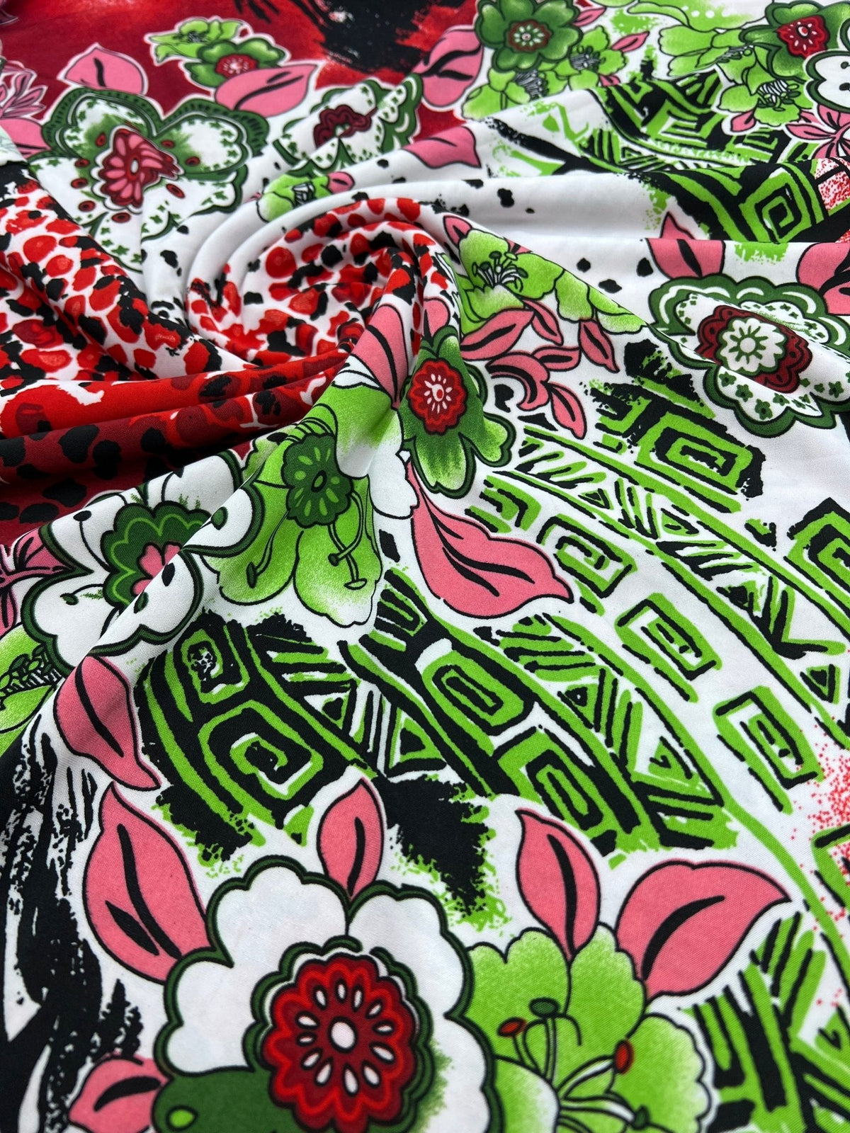 Green Floral Mix Print Soft Touch 4 Way Stretch Fabric
