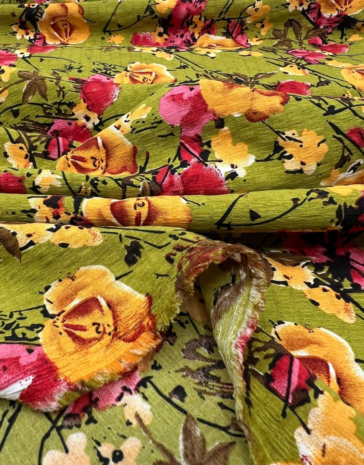 Green Floral Printed Chiffon Dress Fabric