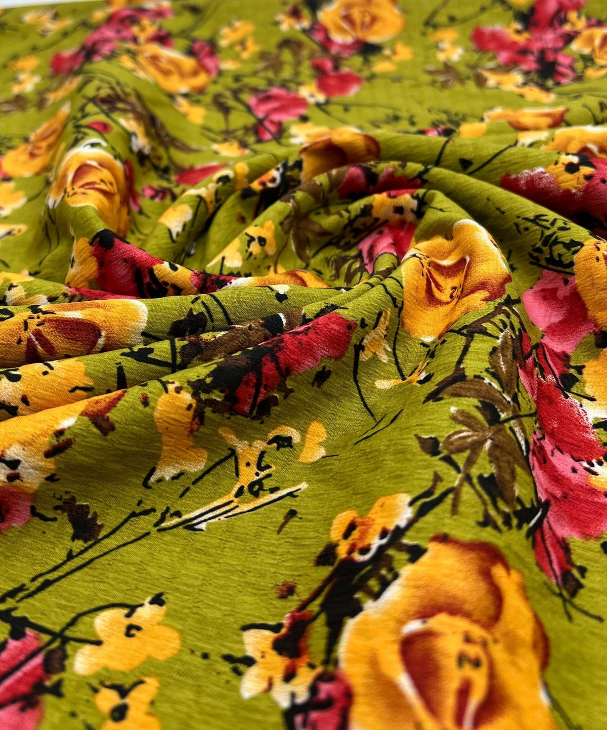 Green Floral Printed Chiffon Dress Fabric