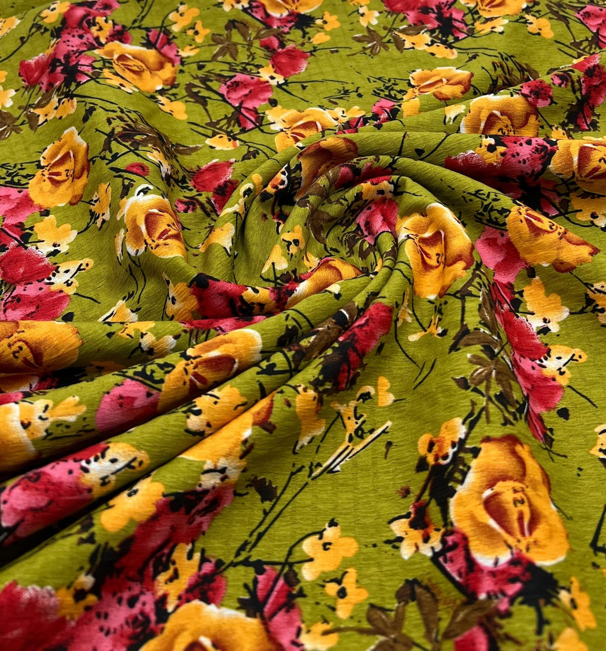 Green Floral Printed Chiffon Dress Fabric