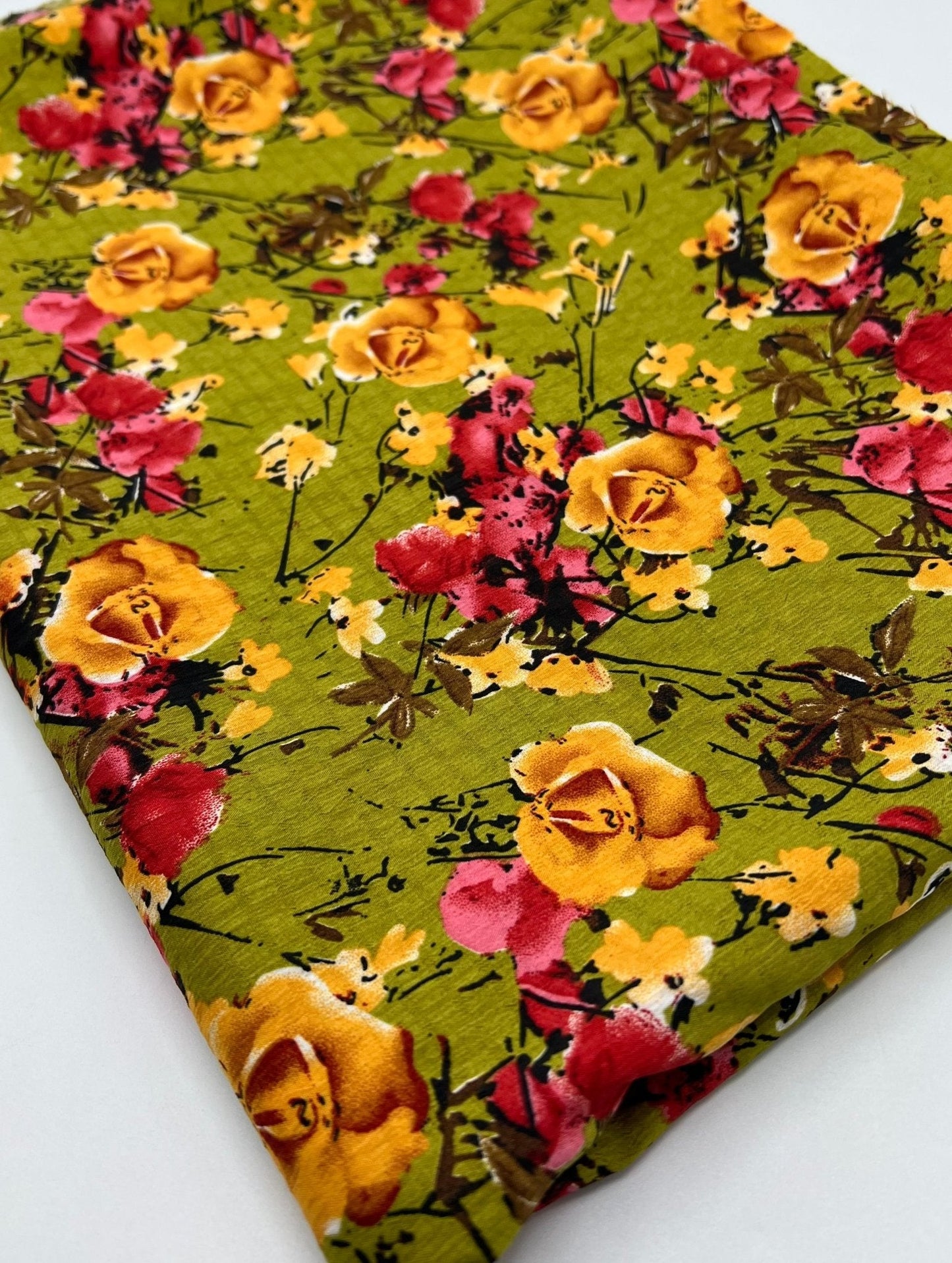 Green Floral Printed Chiffon Dress Fabric
