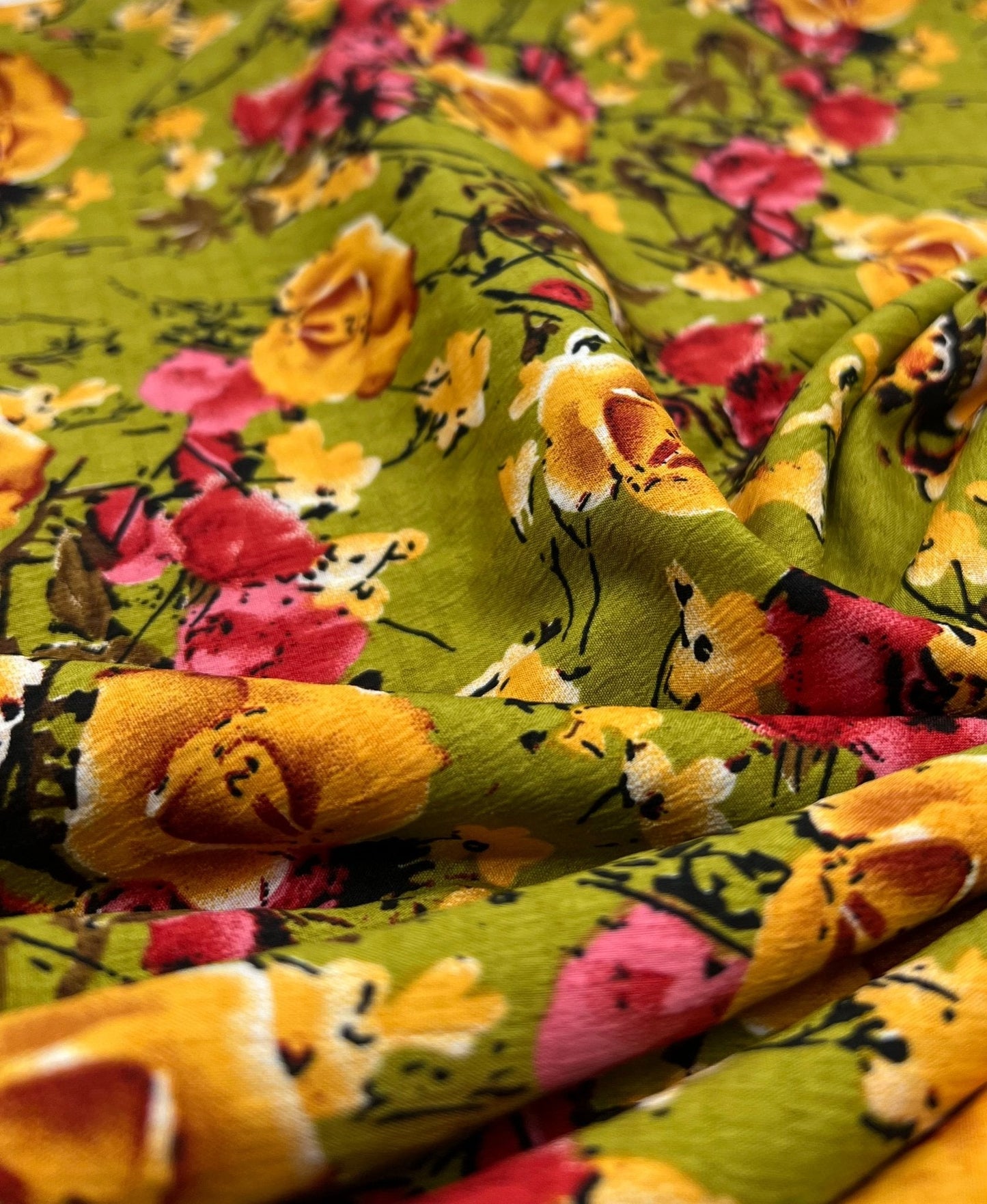Green Floral Printed Chiffon Dress Fabric