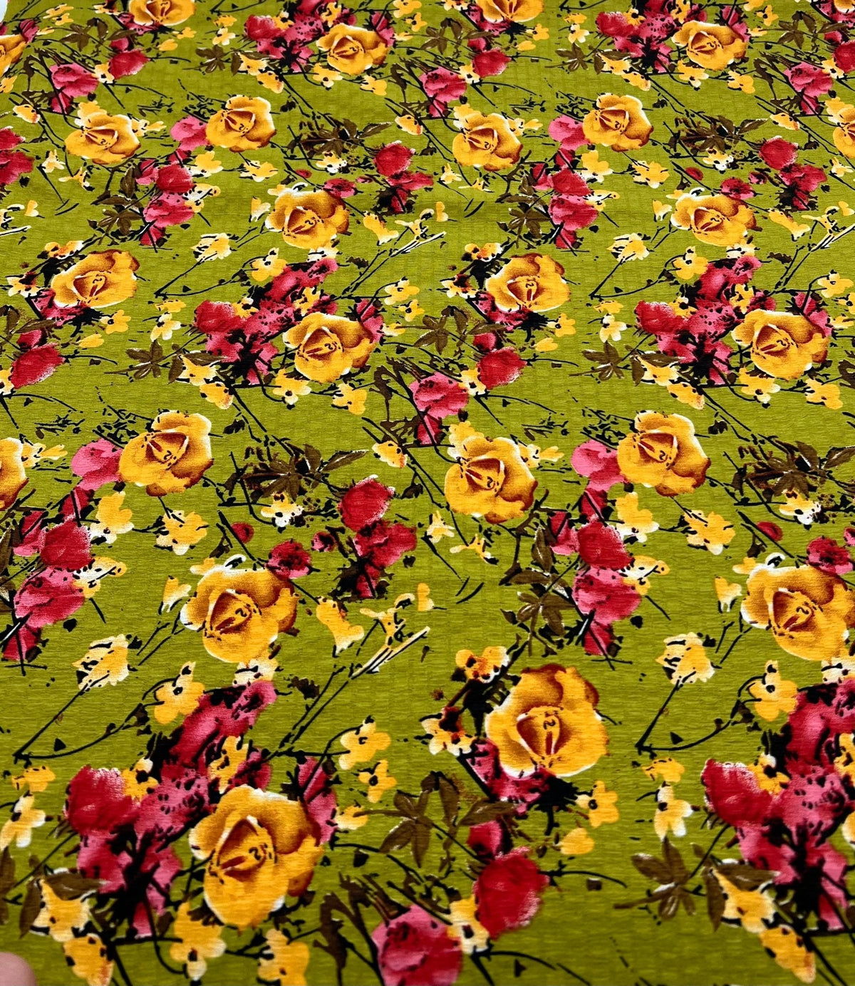 Green Floral Printed Chiffon Dress Fabric