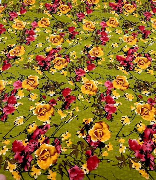 Green Floral Printed Chiffon Dress Fabric