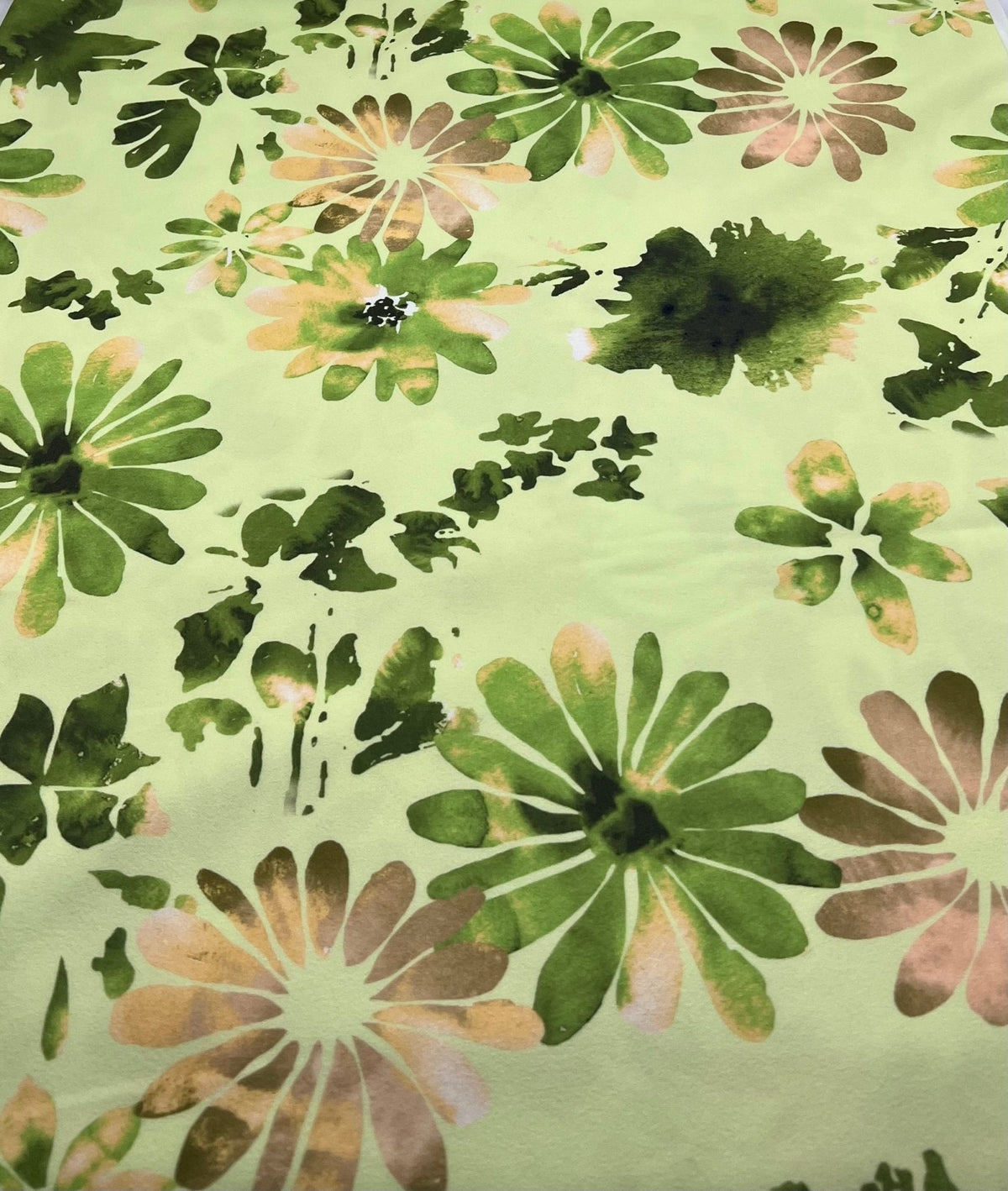 Lime Green Floral Printed Scuba Crepe Jersey Fabric 4 Way Stretch