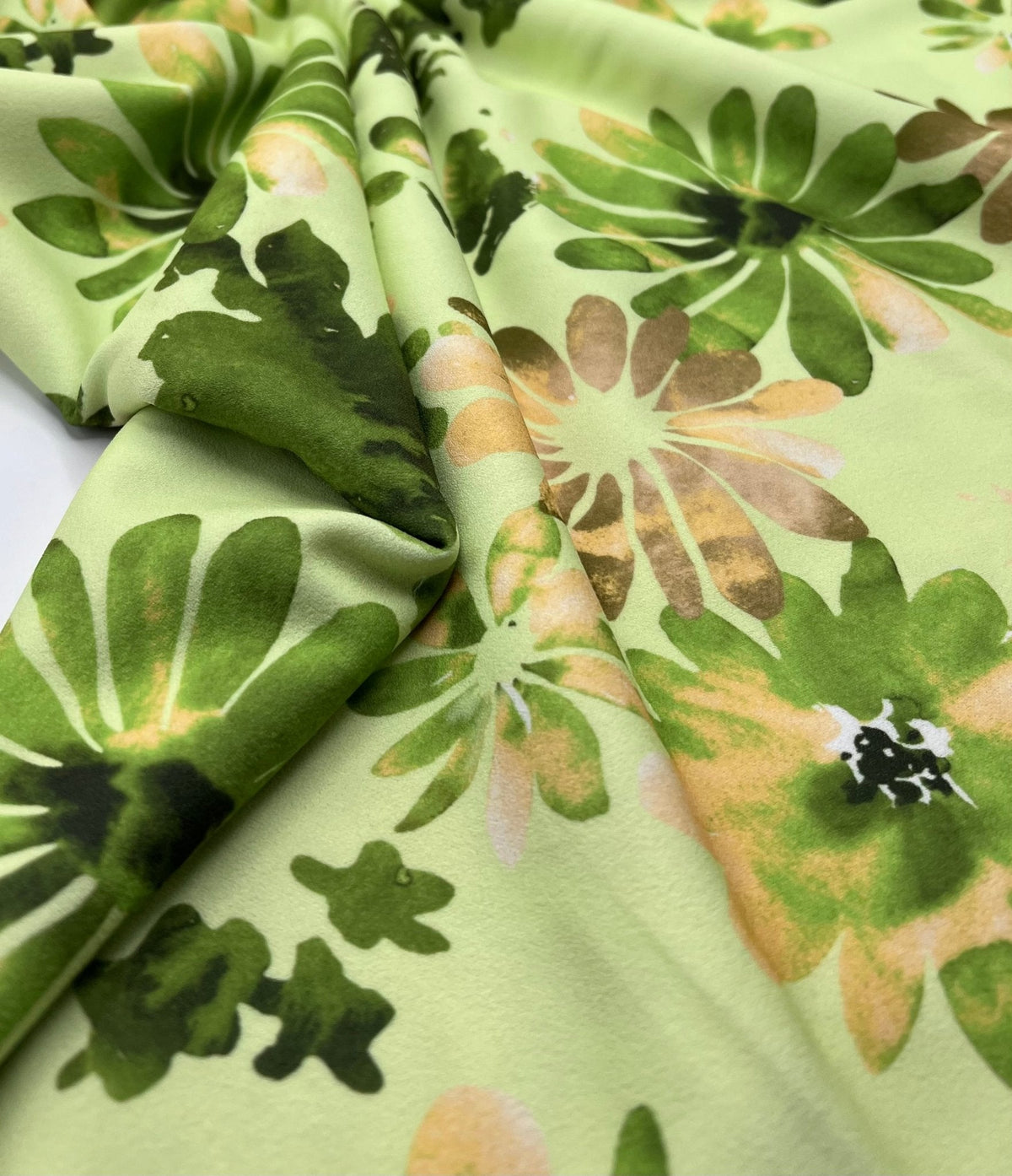 Lime Green Floral Printed Scuba Crepe Jersey Fabric 4 Way Stretch