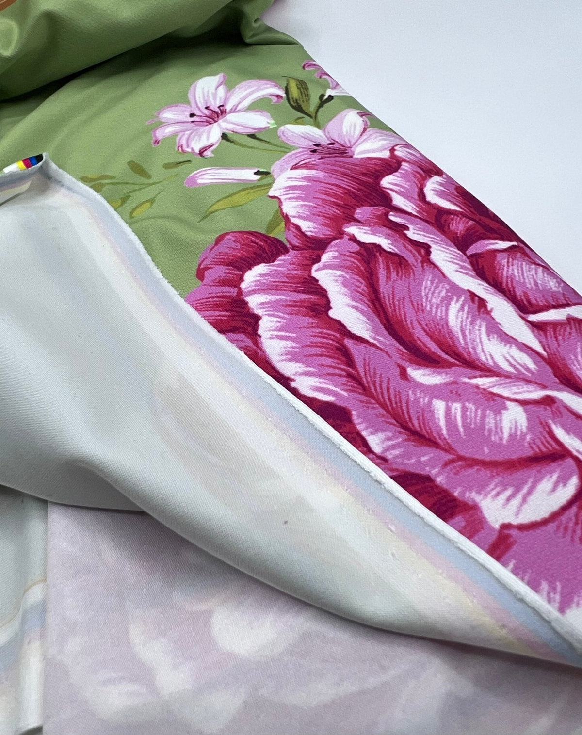 Green Gold Rose Print Soft Touch Stretch Fabric