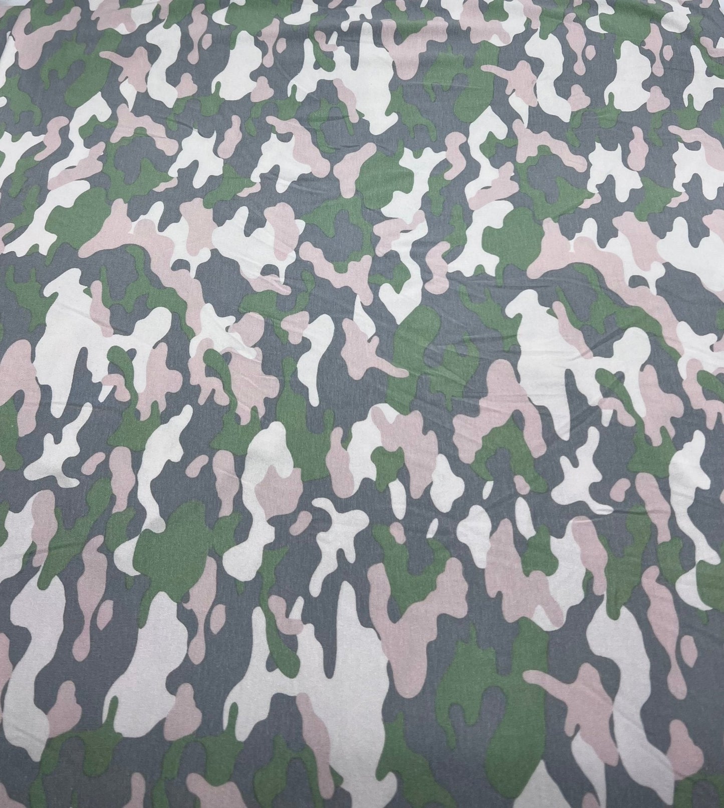 Green Grey Soft Pink Camo Print Viscose Elastane Fabric