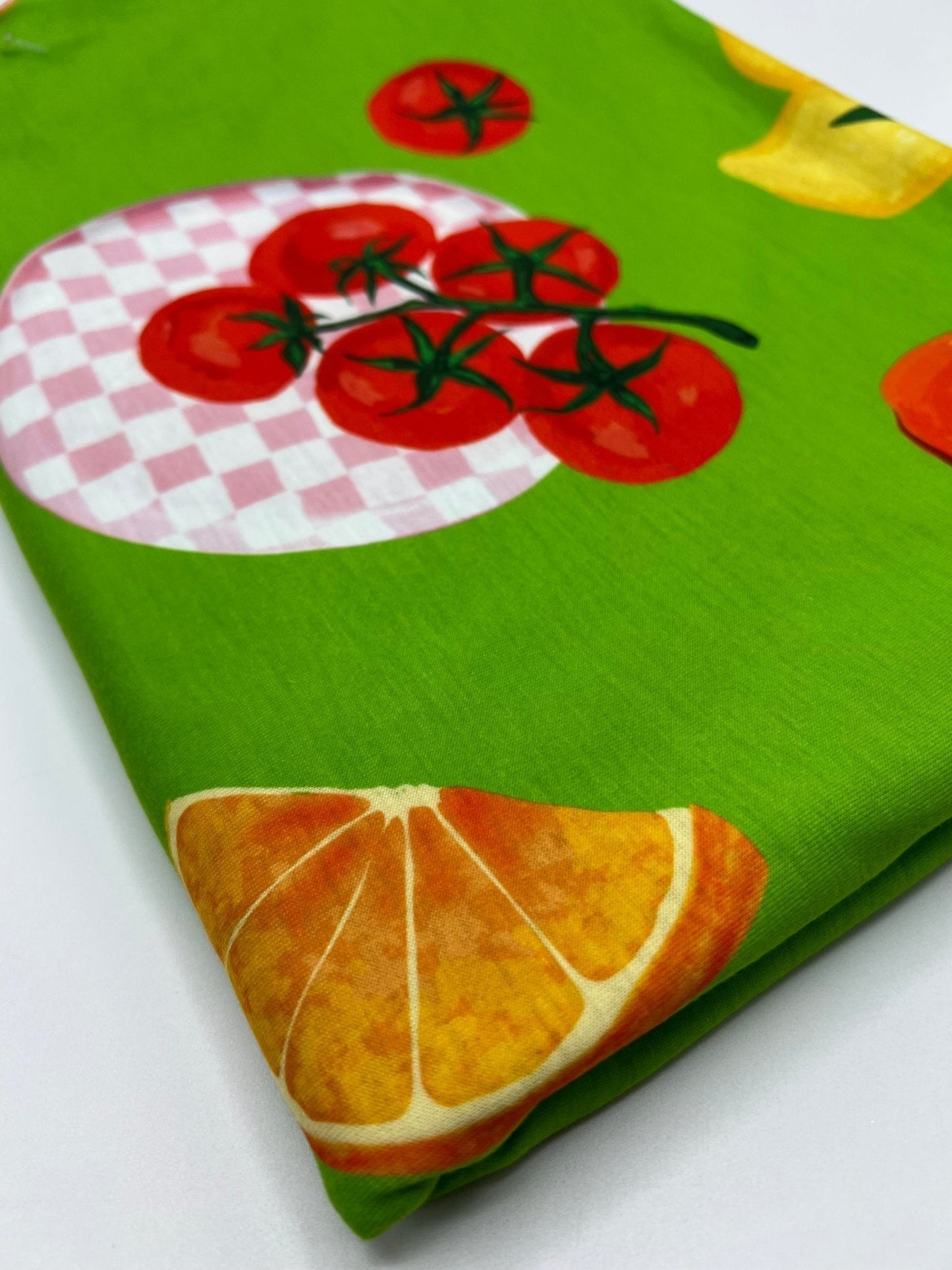 Green Large Fruit Print Spun Poly Stretch Fabric