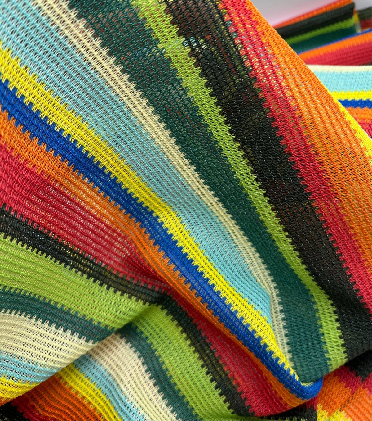 Green Multi Stripe Textured Knitted 2 Way Stretch Fabric