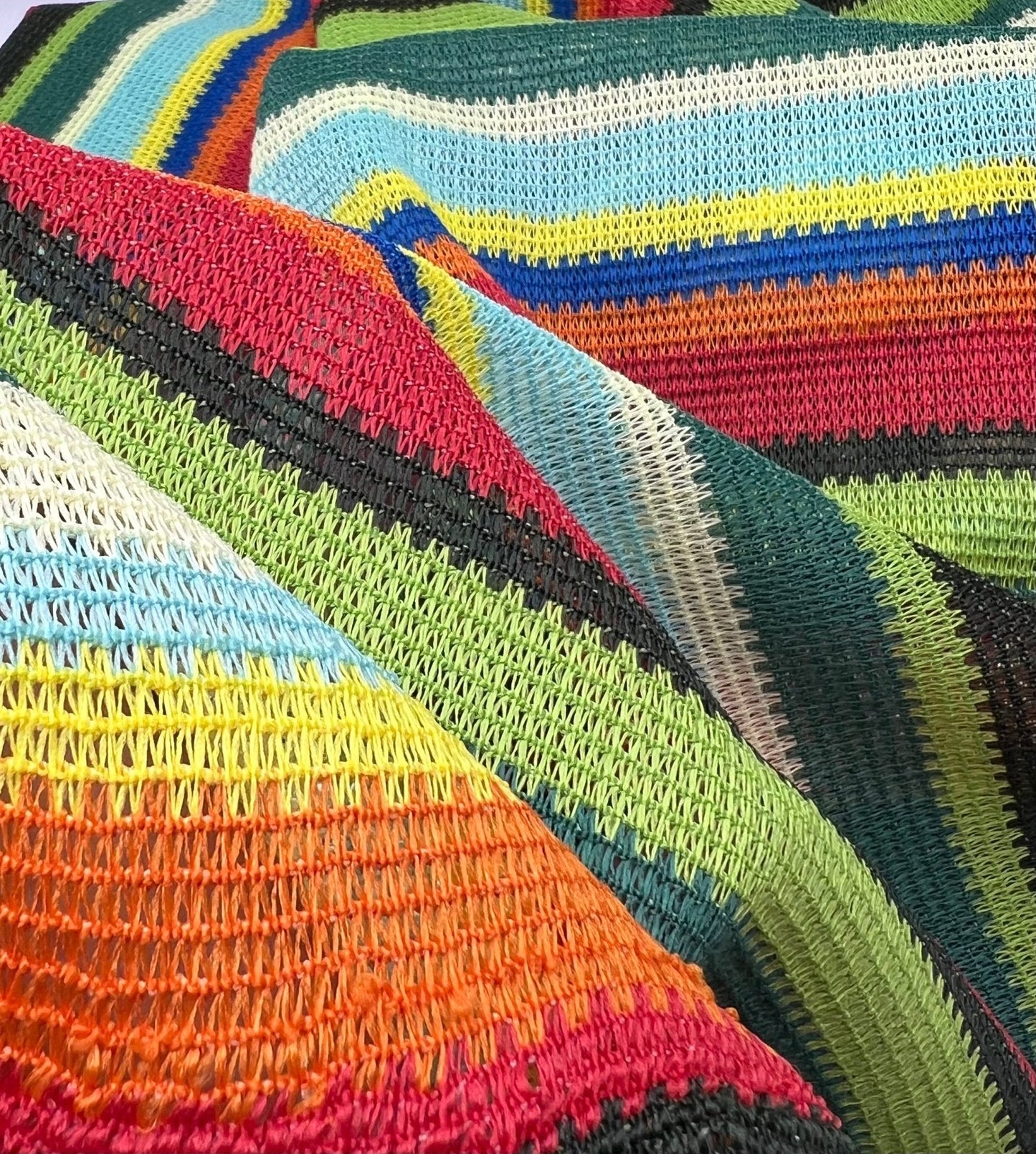Green Multi Stripe Textured Knitted 2 Way Stretch Fabric