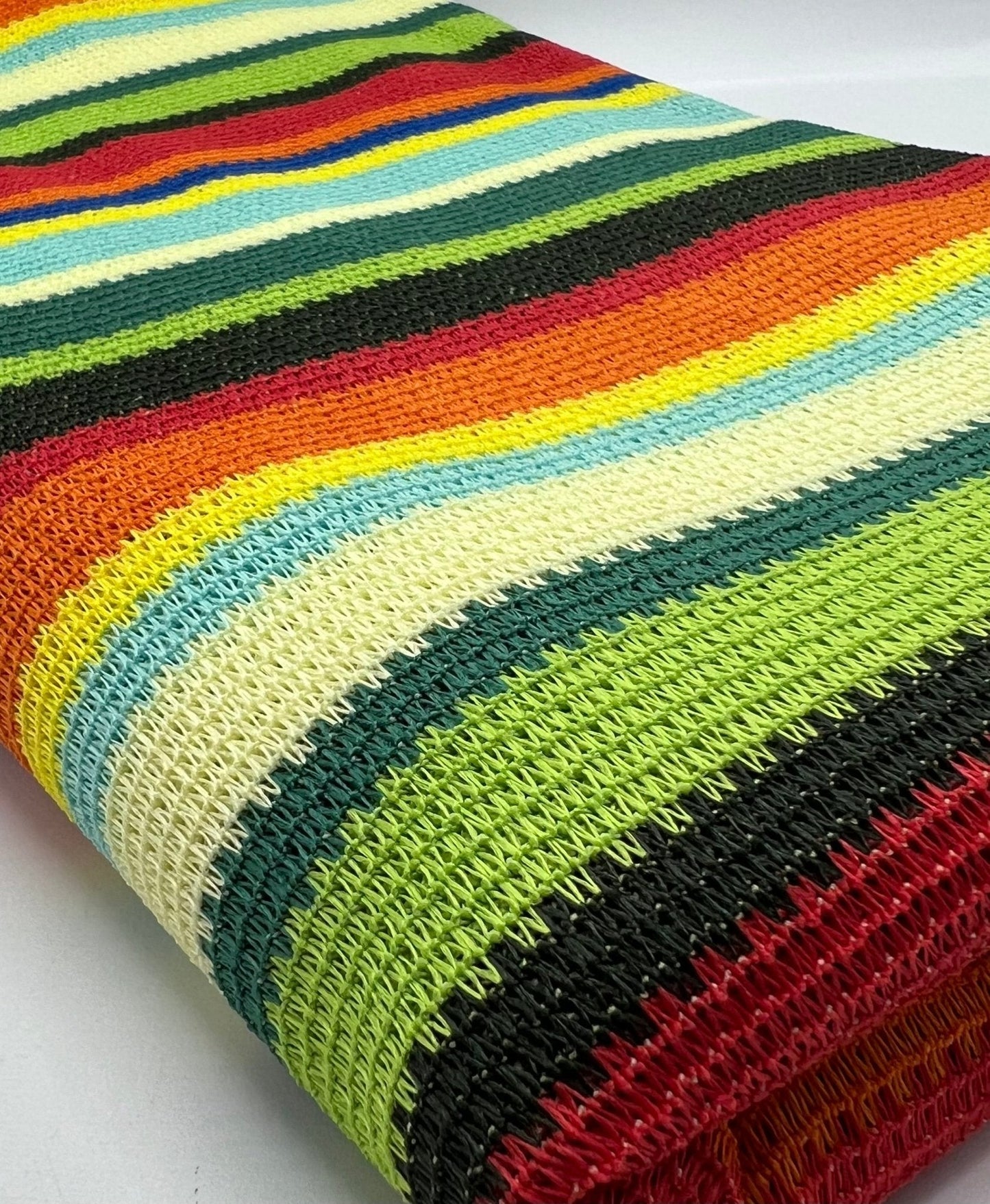 Green Multi Stripe Textured Knitted 2 Way Stretch Fabric