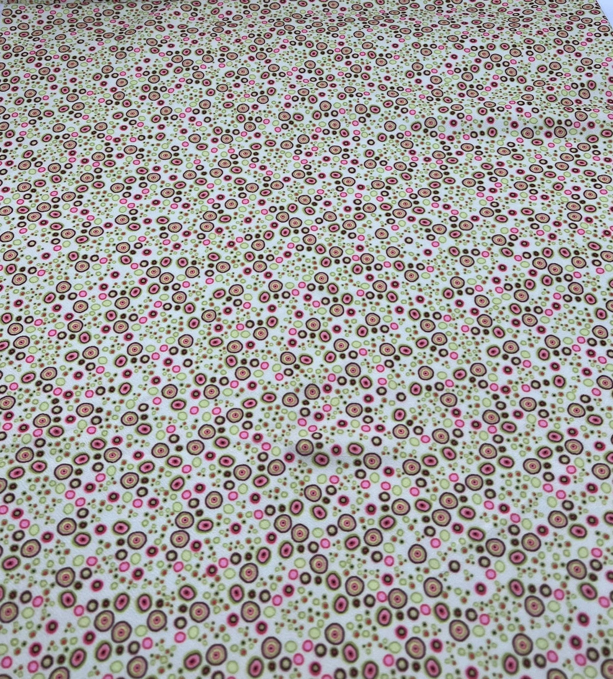 Green & Pink Small Circles Print Lightweight Jersey Crepe Fabric 4 Way Stretch