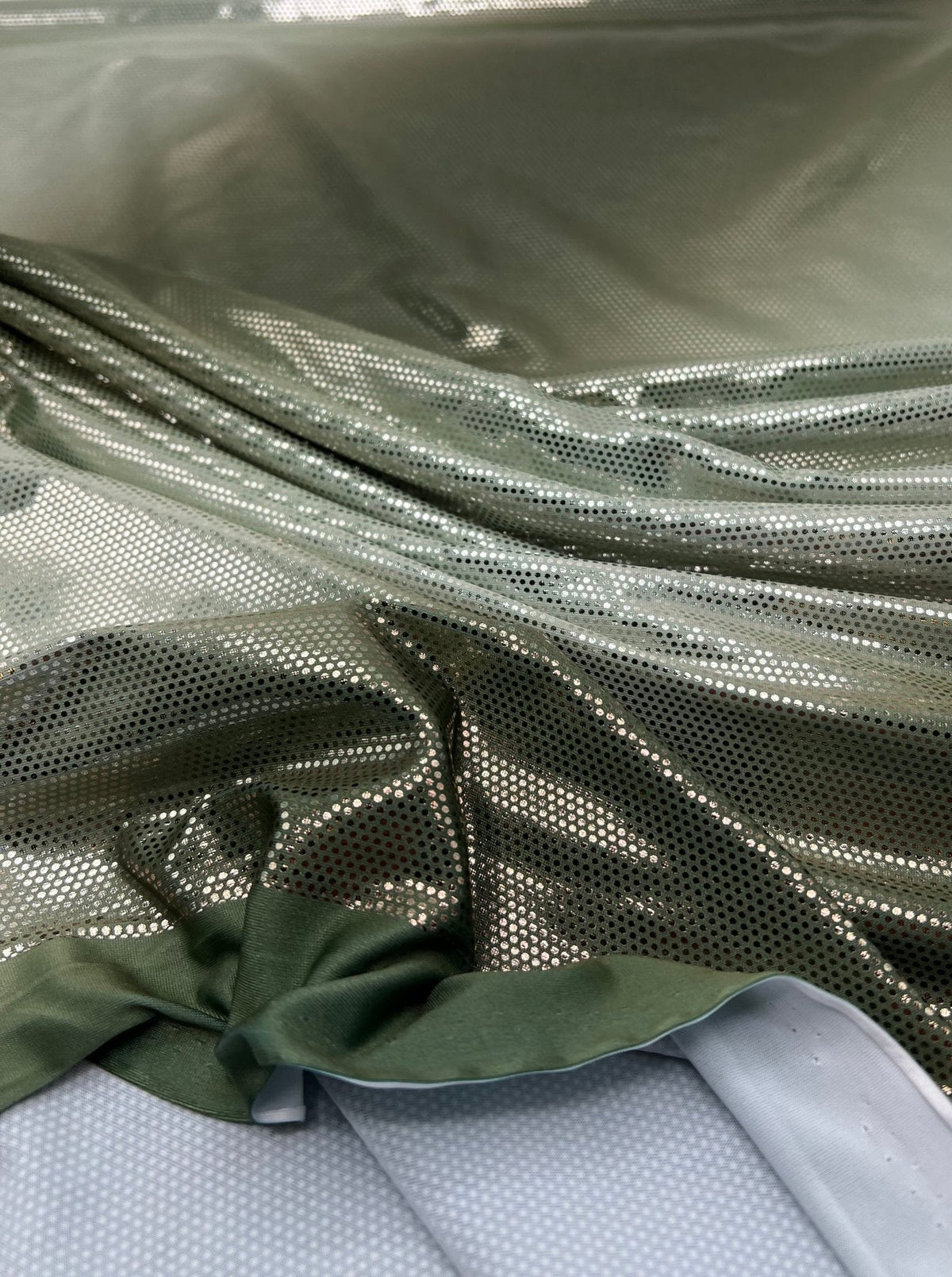 Green Silver Shiny Sequin Soft Touch 2 Way Stretch Fabric