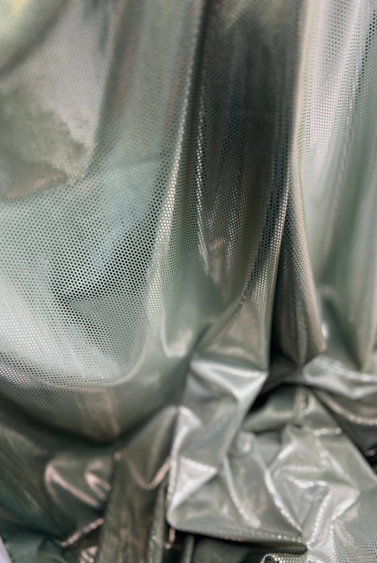 Green Silver Shiny Sequin Soft Touch 2 Way Stretch Fabric