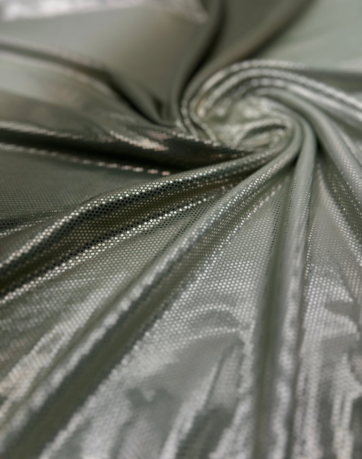 Green Silver Shiny Sequin Soft Touch 2 Way Stretch Fabric