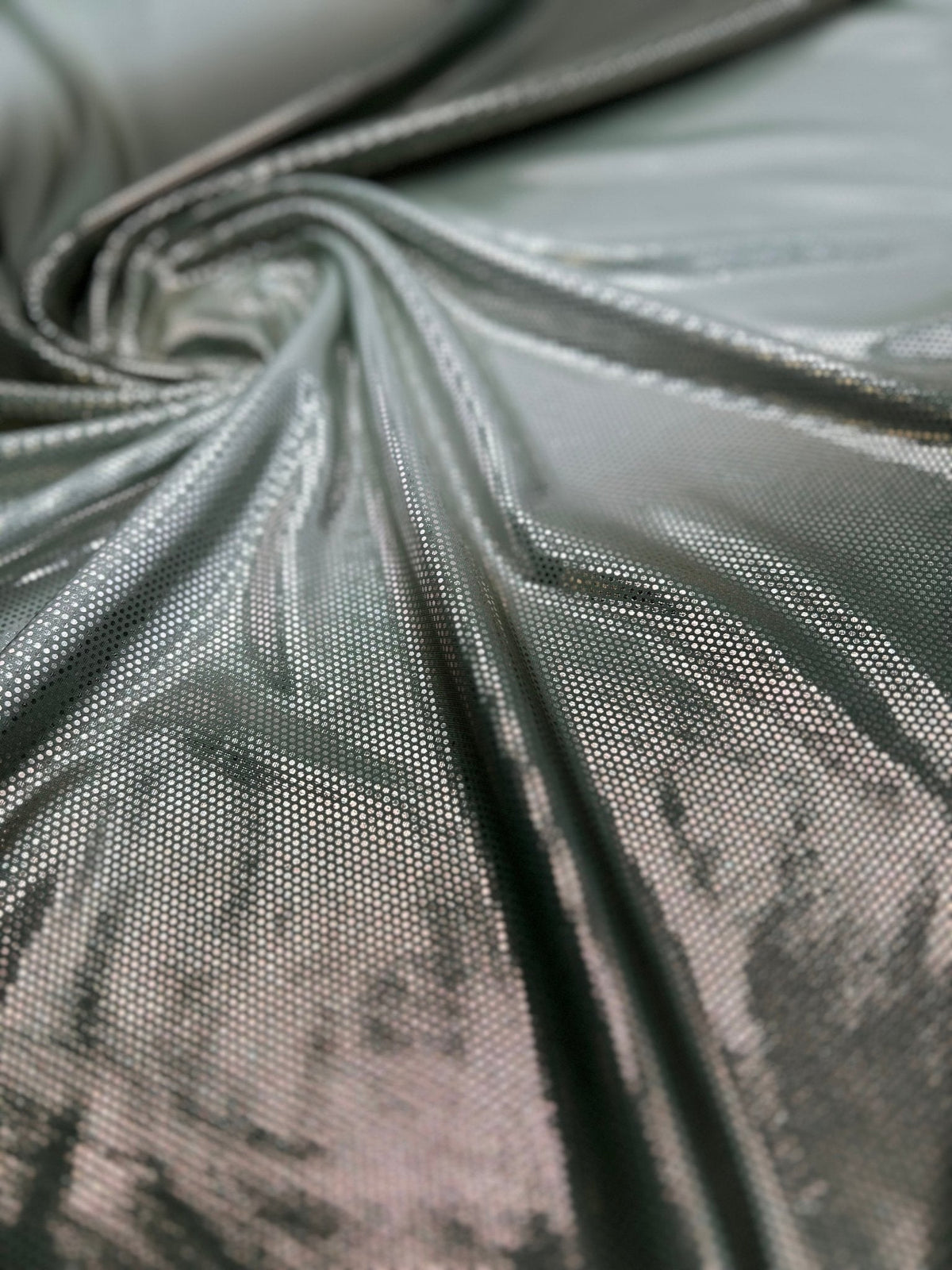 Green Silver Shiny Sequin Soft Touch 2 Way Stretch Fabric