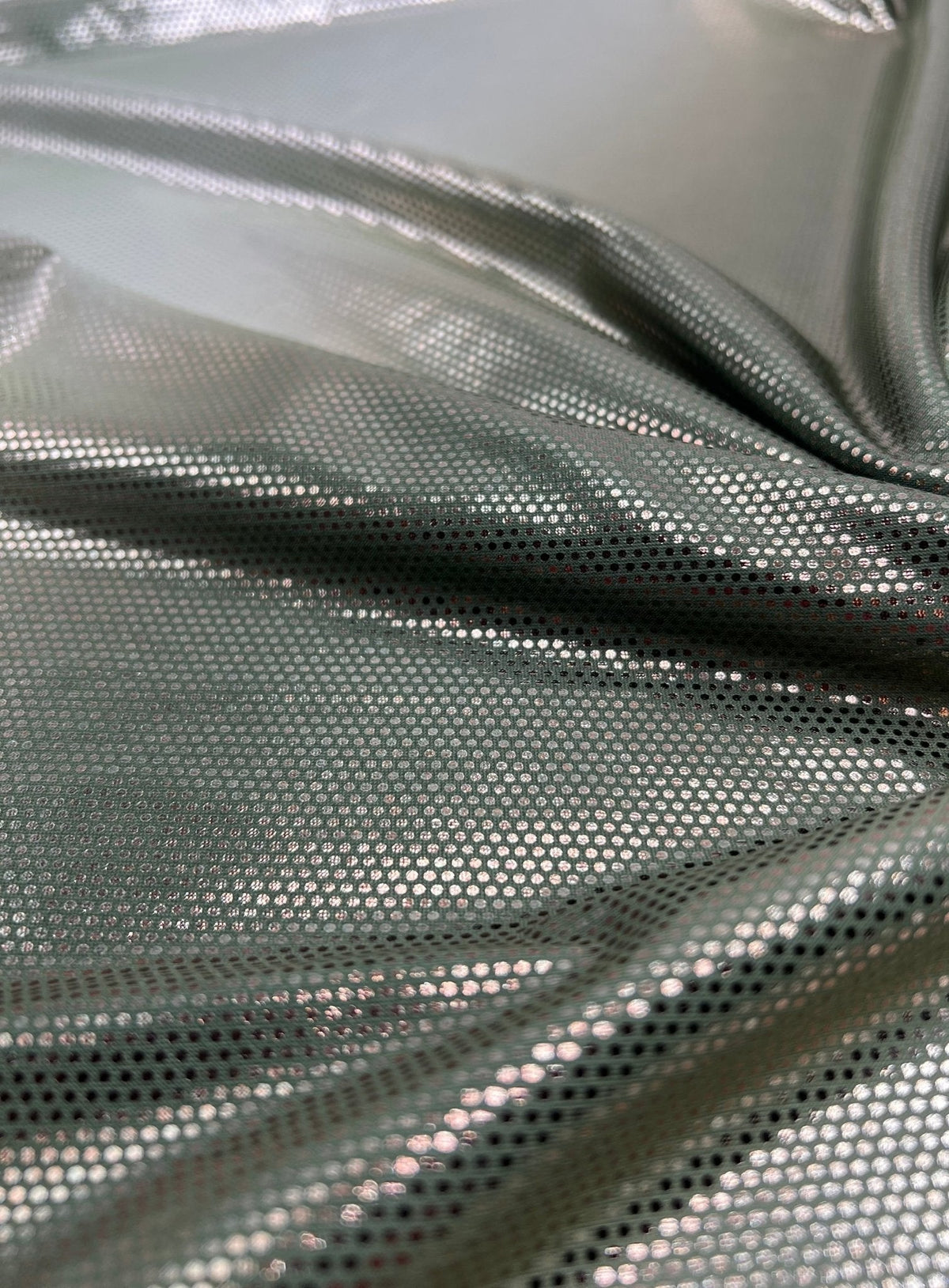 Green Silver Shiny Sequin Soft Touch 2 Way Stretch Fabric