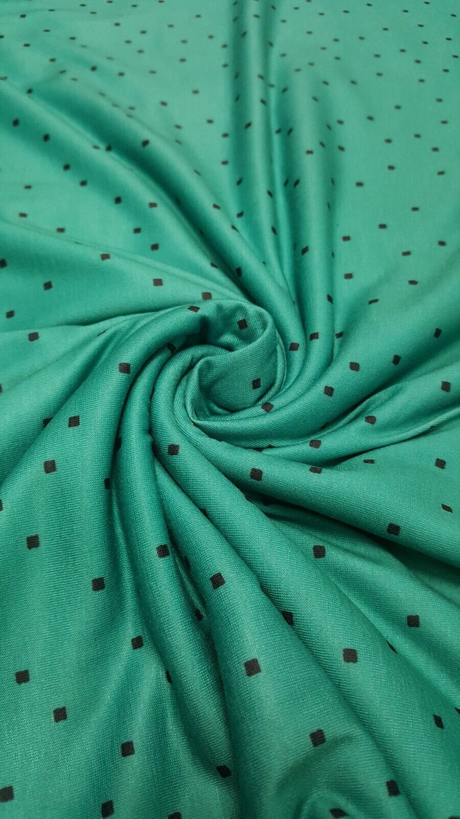 Green Small Square Print Spun Poly Stretch Fabric