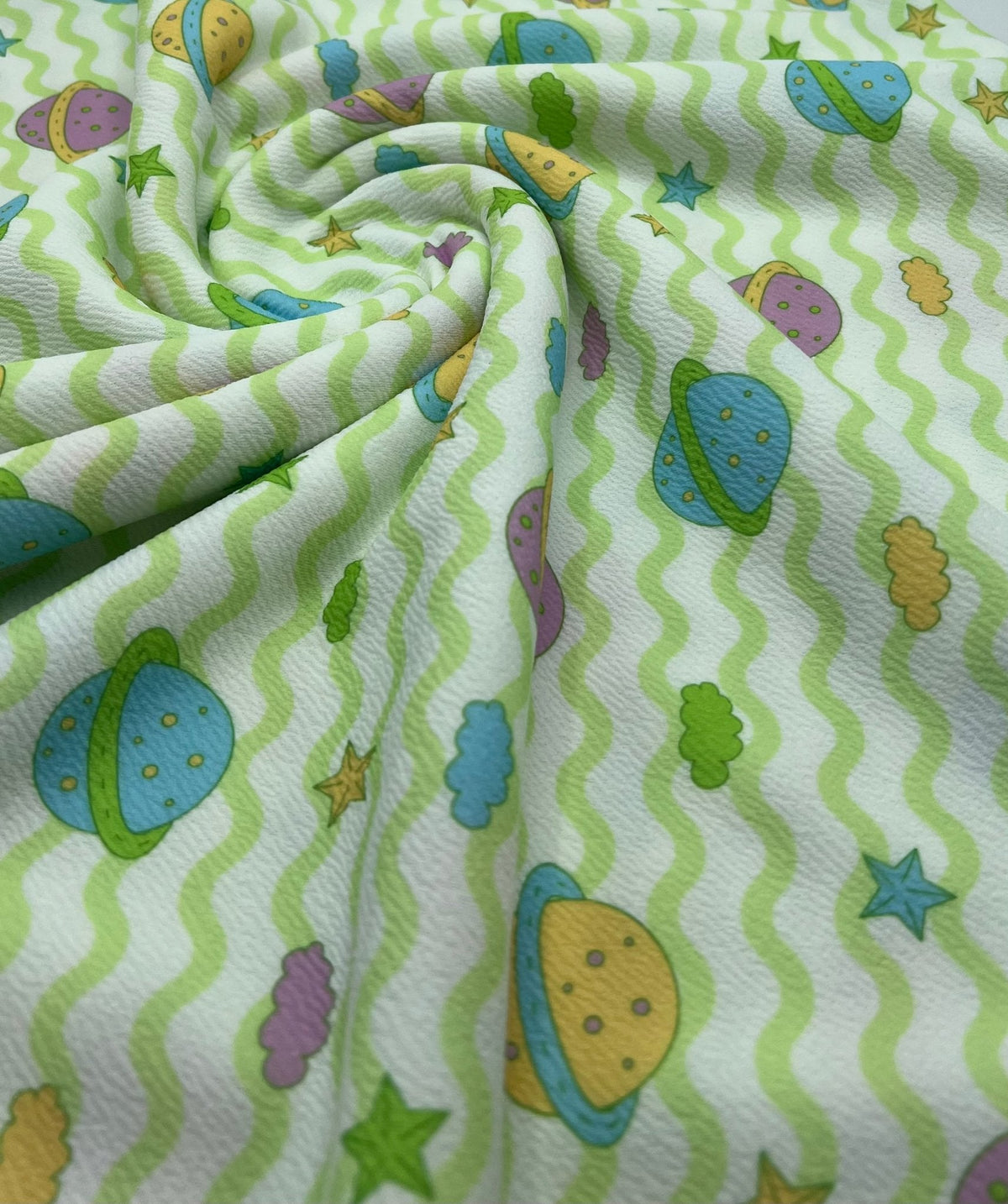 Green Space Print Liverpool Bullet Stretch Fabric