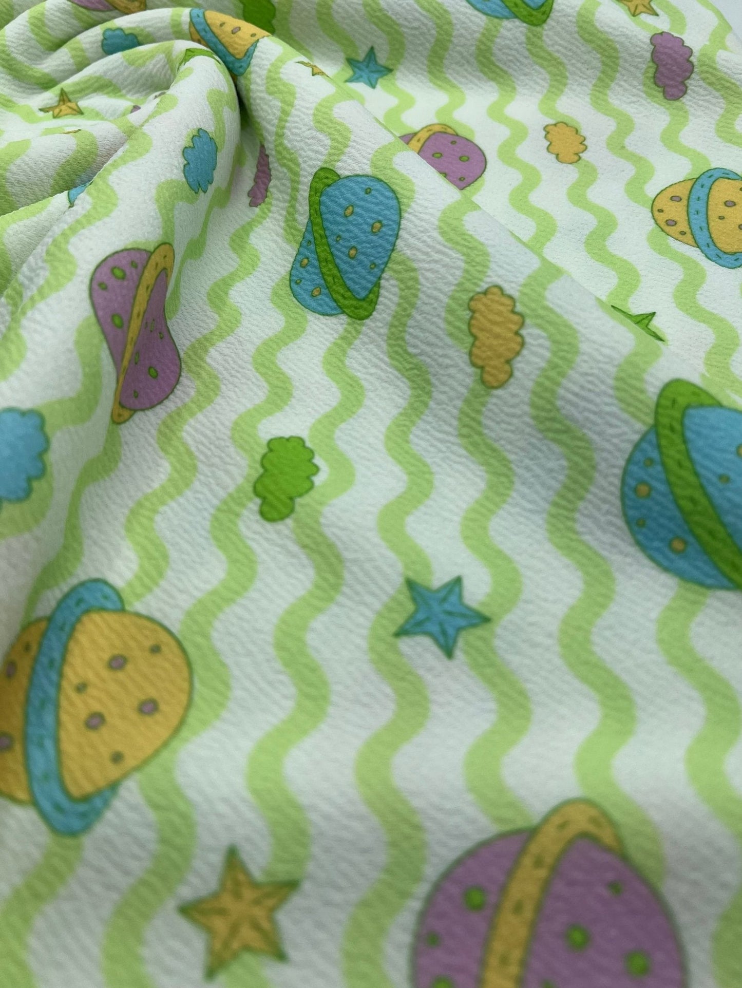 Green Space Print Liverpool Bullet Stretch Fabric