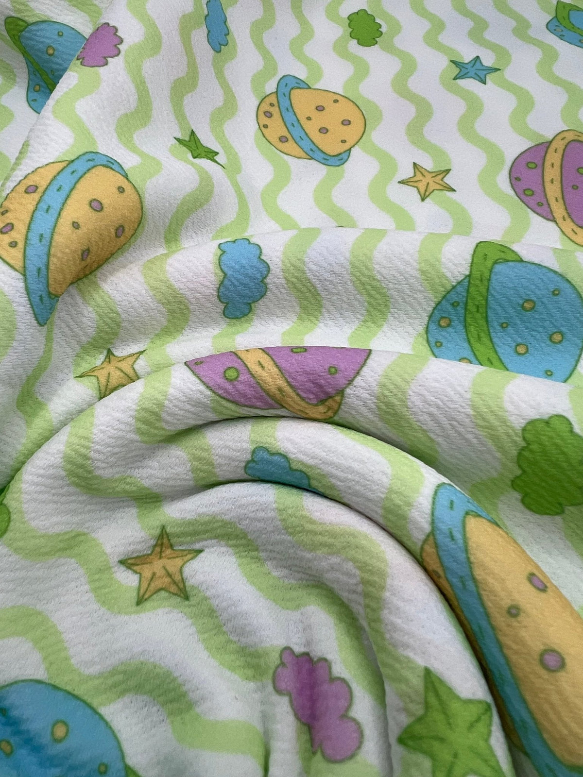 Green Space Print Liverpool Bullet Stretch Fabric