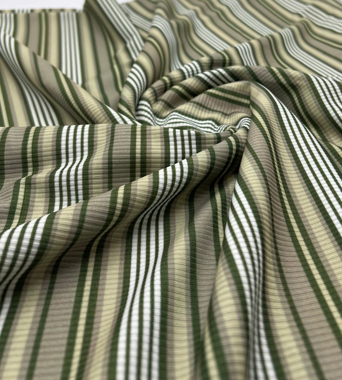 Green Stripe Print 2X1 Fine Rib Stretch Fabric