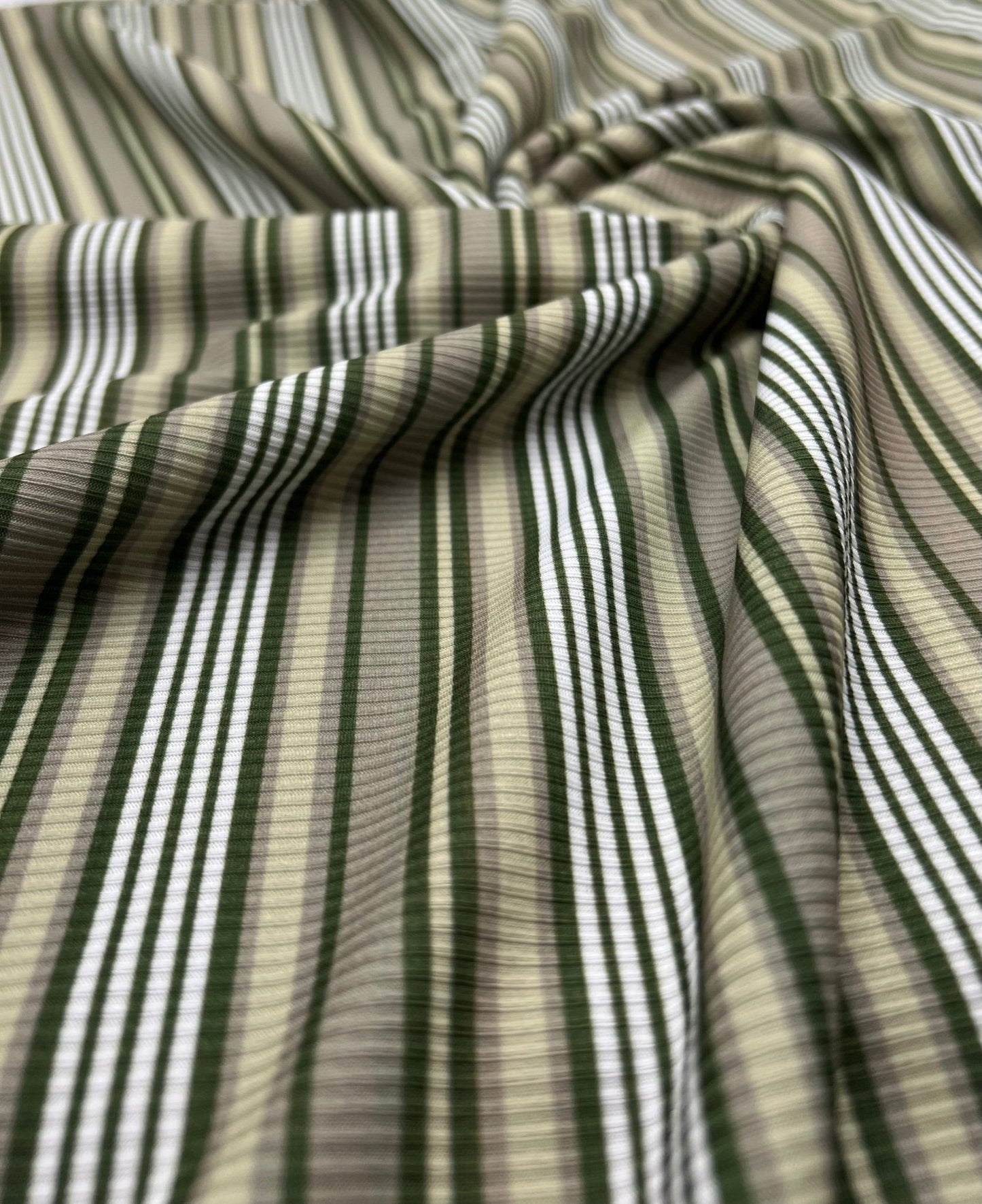 Green Stripe Print 2X1 Fine Rib Stretch Fabric