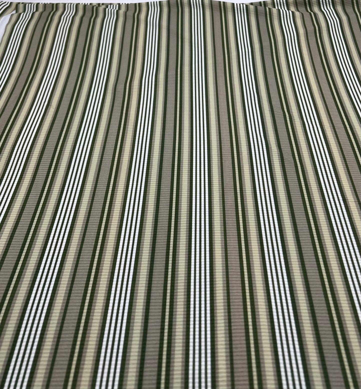 Green Stripe Print 2X1 Fine Rib Stretch Fabric