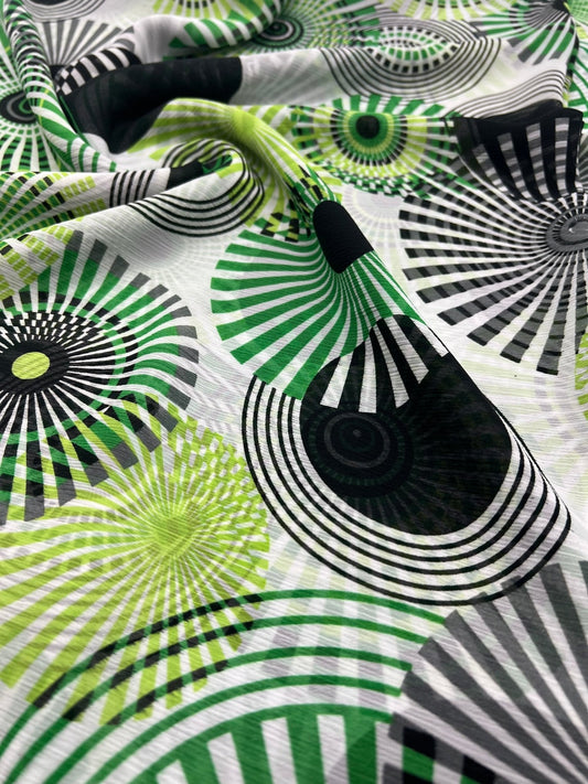 Green Swirl Printed Chiffon Dress Fabric