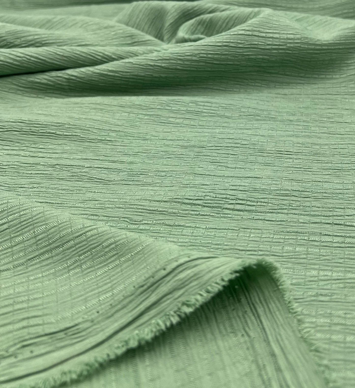 Green Textured Crinkle Lightweight Non Stretch Fabric