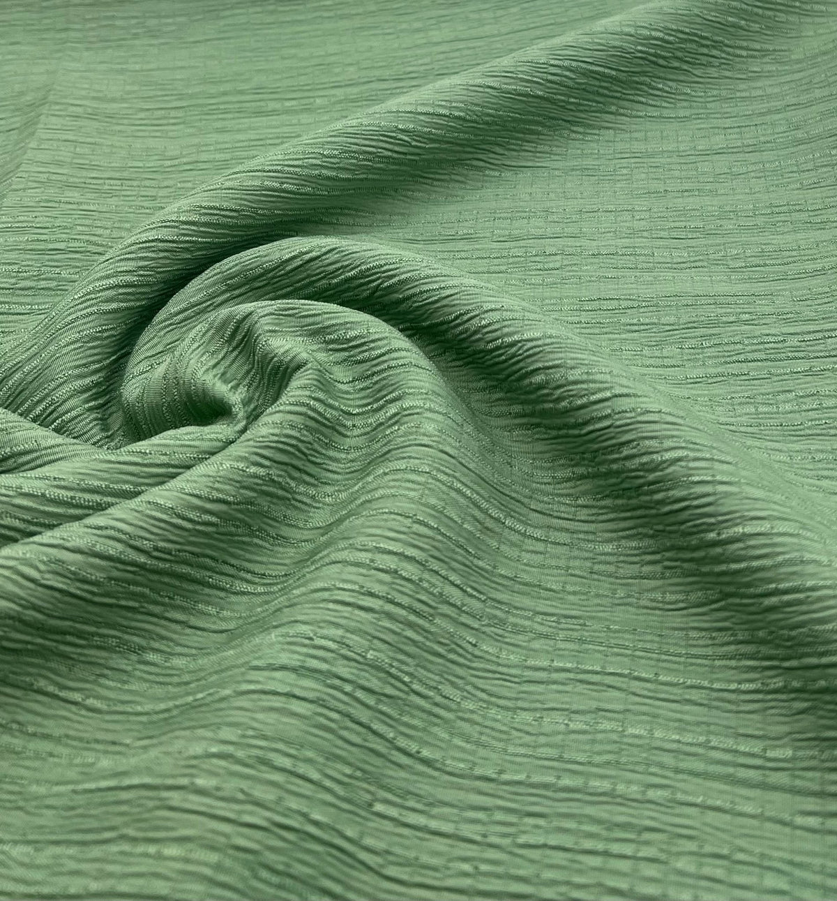 Green Textured Crinkle Lightweight Non Stretch Fabric