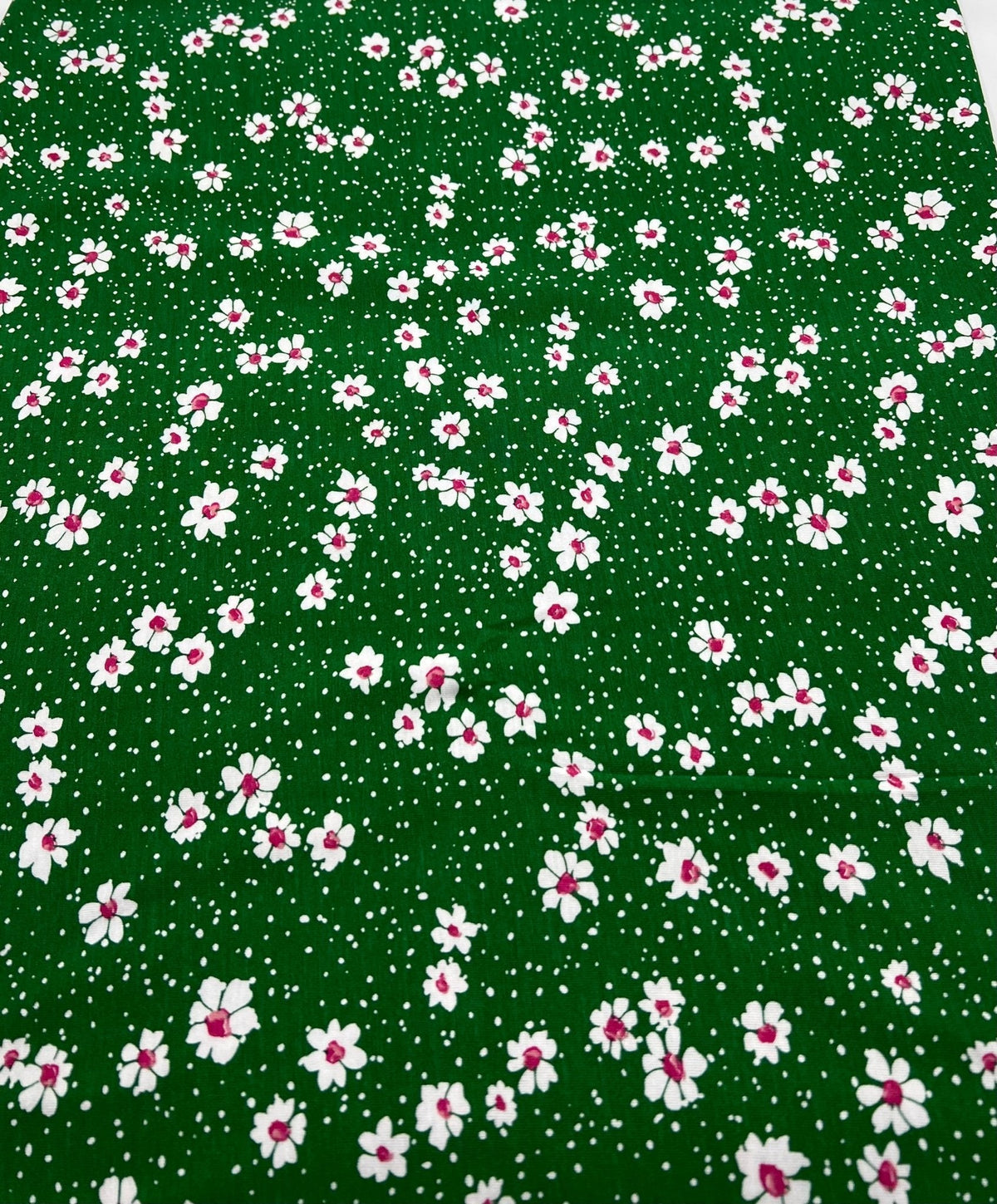 Green White Floral Spot Print Viscose Elastane 4 Way Stretch Fabric