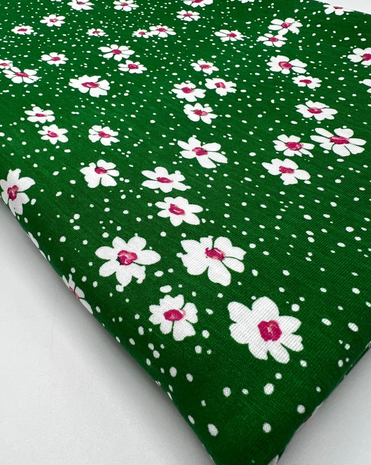 Green White Floral Spot Print Viscose Elastane 4 Way Stretch Fabric