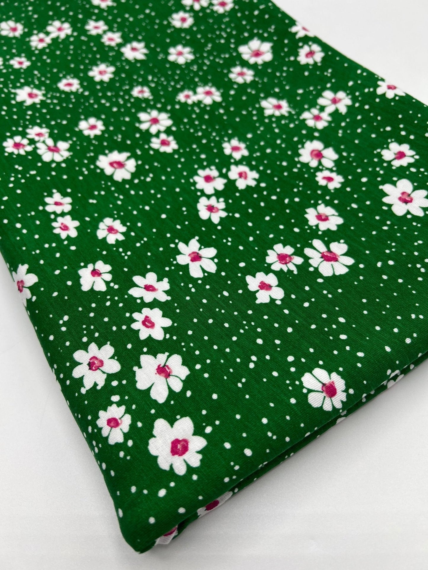 Green White Floral Spot Print Viscose Elastane 4 Way Stretch Fabric