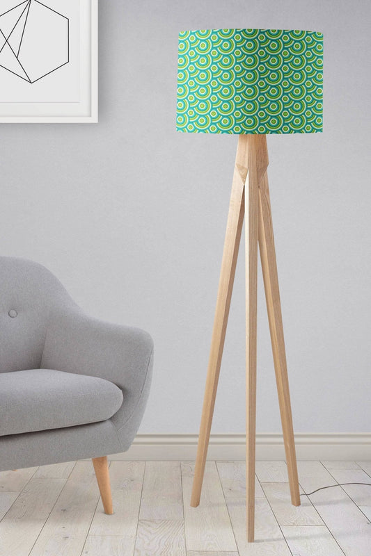 Green Drum Lampshade, 1970s Retro Circles Design Shade for Table, Floor or Ceiling Pendant Light