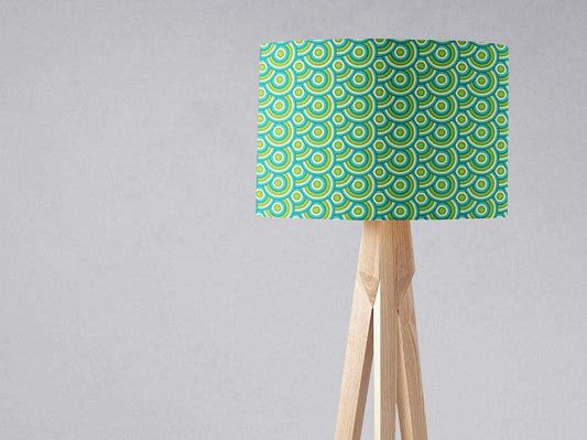 Green Drum Lampshade, 1970s Retro Circles Design Shade for Table, Floor or Ceiling Pendant Light