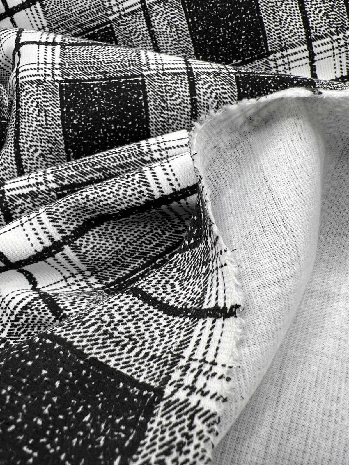 Grey Black Check Ponte Fabric