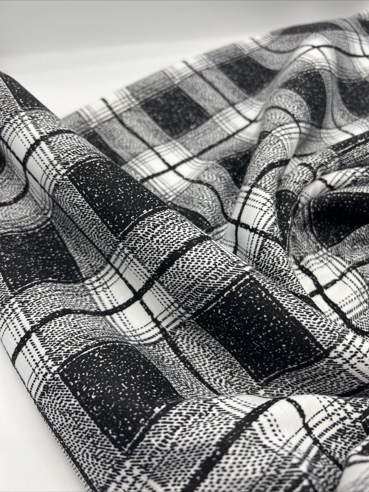 Grey Black Check Ponte Fabric