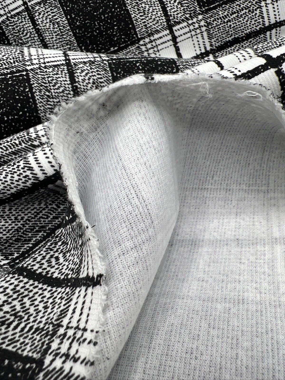 Grey Black Check Ponte Fabric