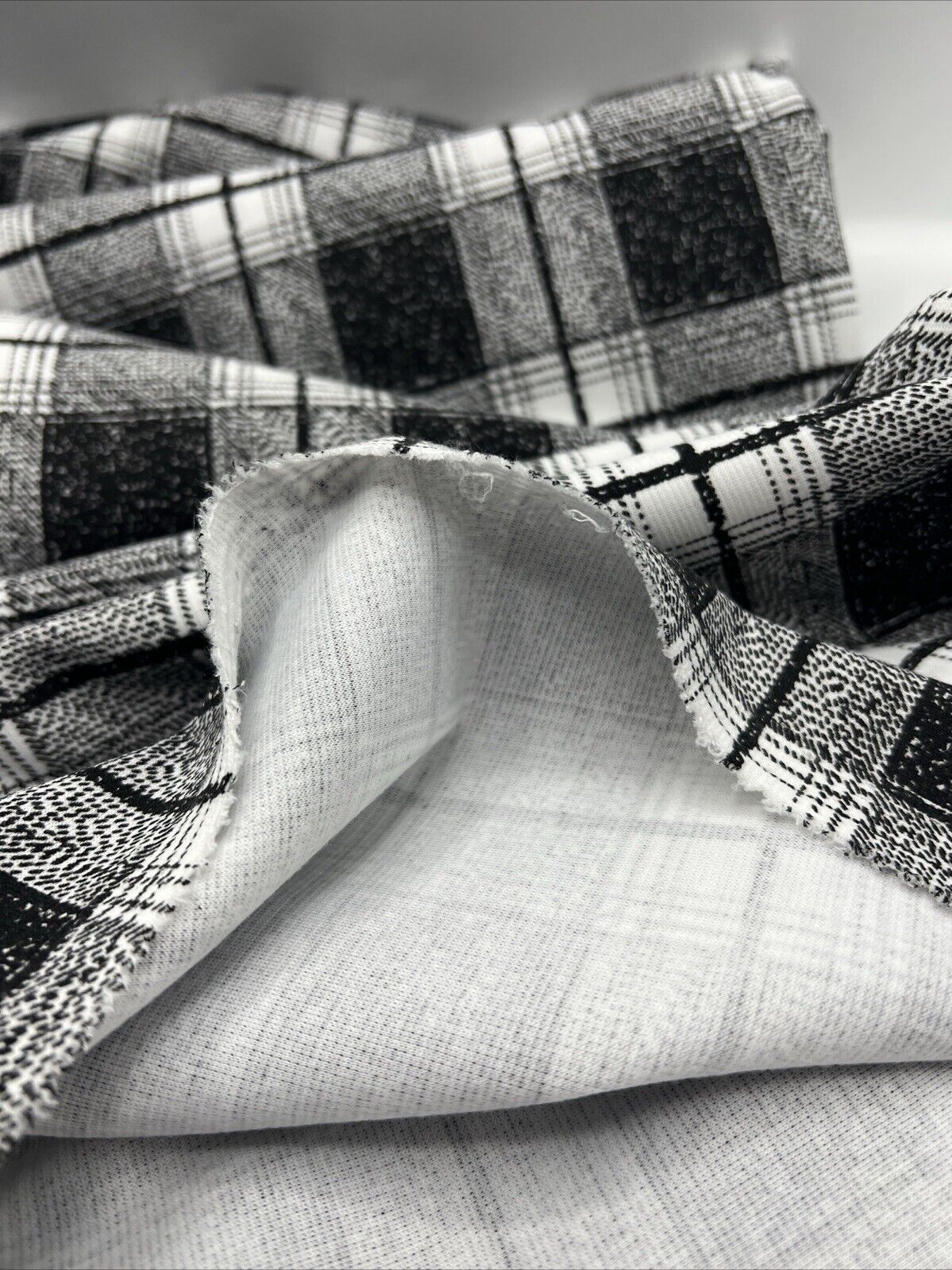 Grey Black Check Ponte Fabric