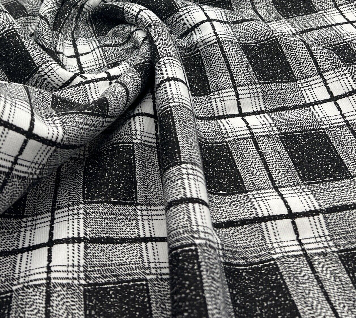 Grey Black Check Ponte Fabric