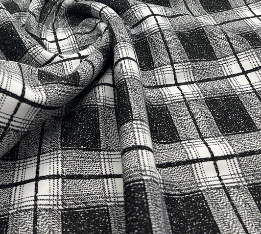 Grey Black Check Ponte Fabric