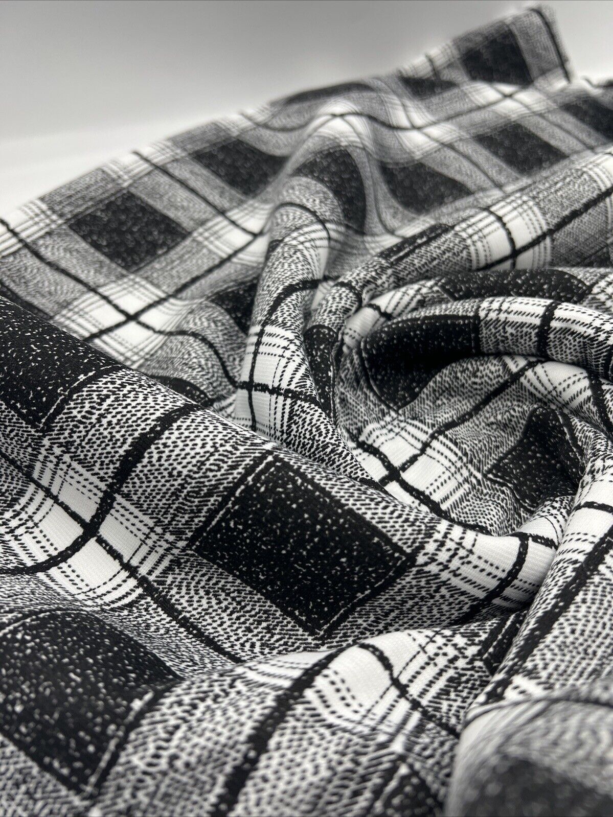 Grey Black Check Ponte Fabric