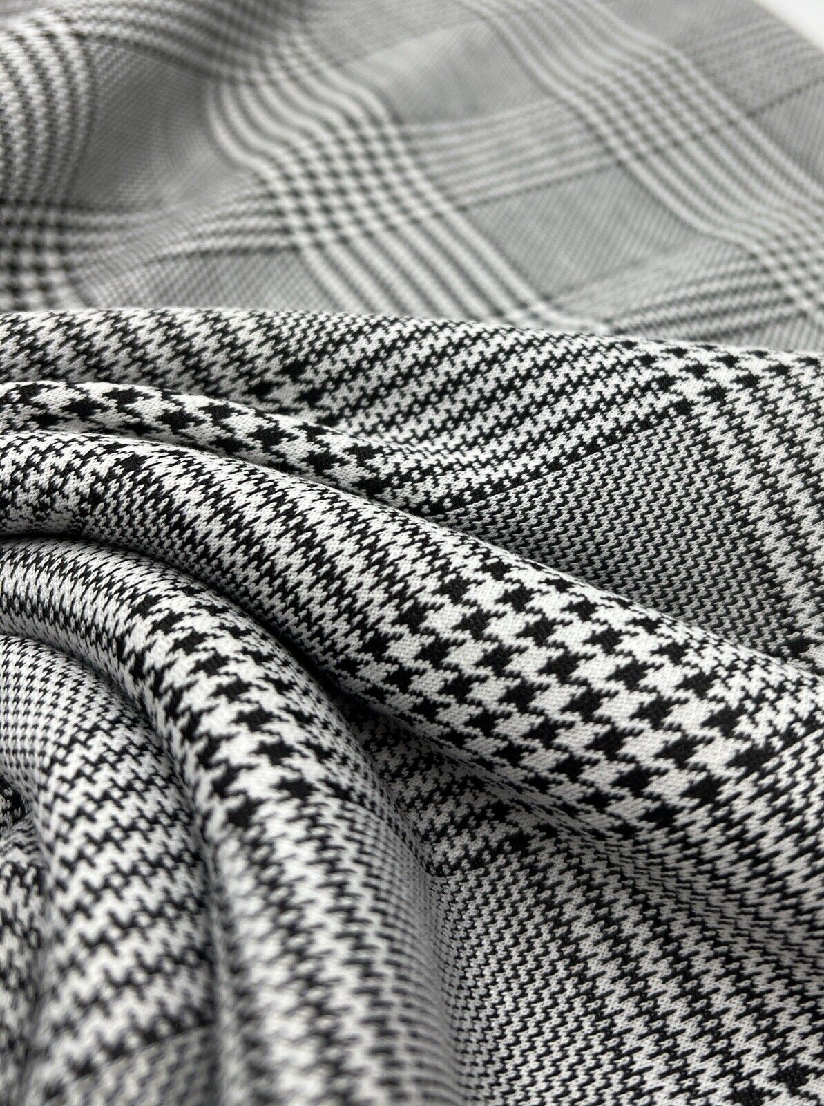 Grey Black Check Ponte Fabric
